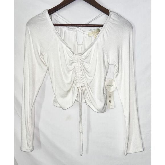 NWT Madden Girl Ruched Tie Front Long Sleeve Crop Top Large - Picture 2 of 8